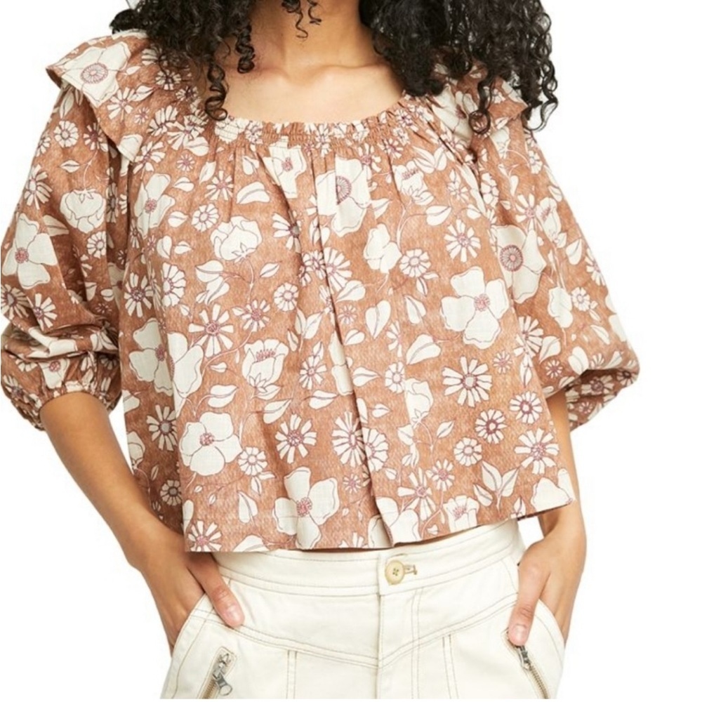 Free People Top Blouse Miss Daisy Printed Top Floral Boho shirt size XS - Picture 2 of 16